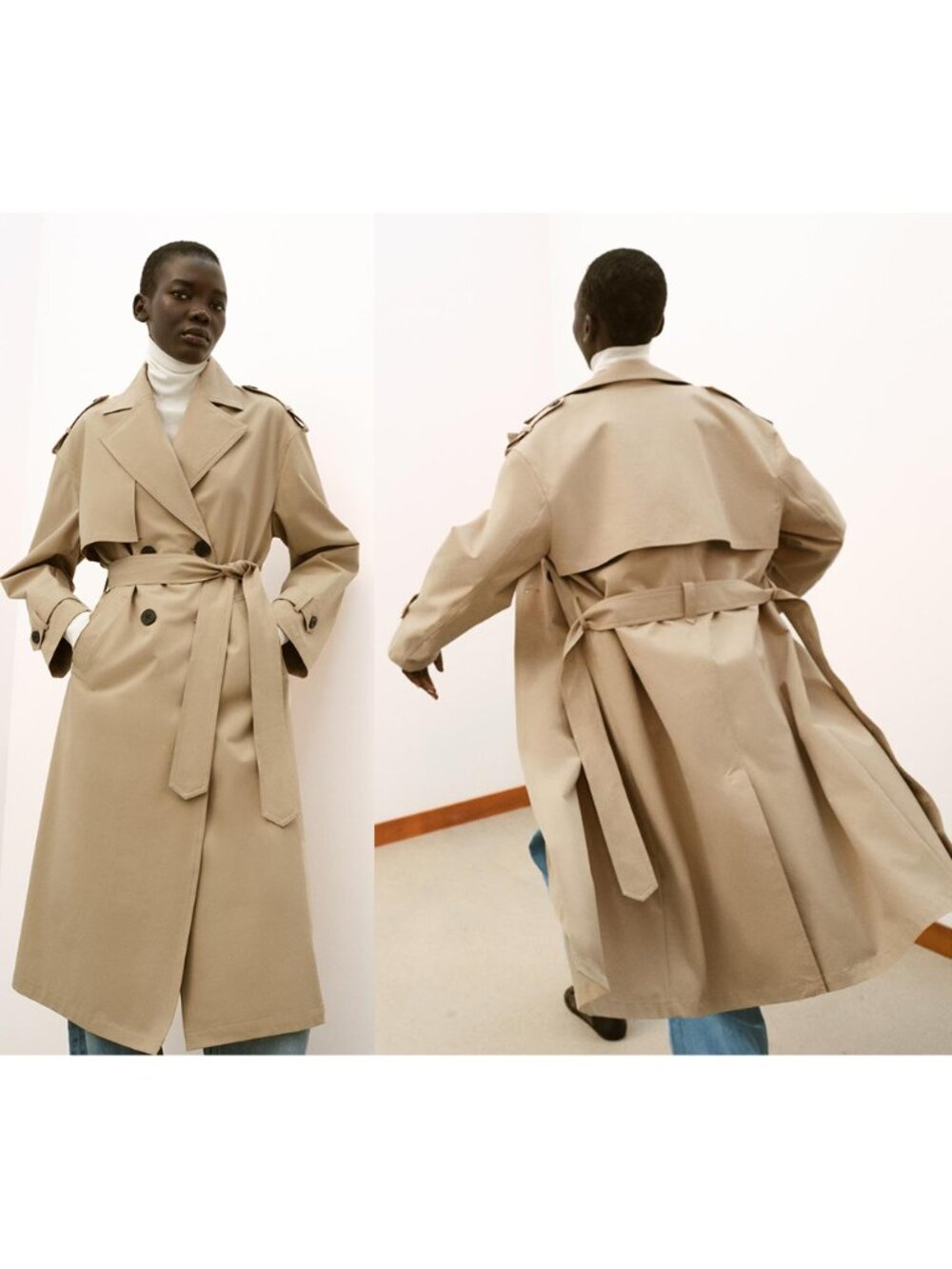 NEW ZARA long belted trench coat 8073 size XS